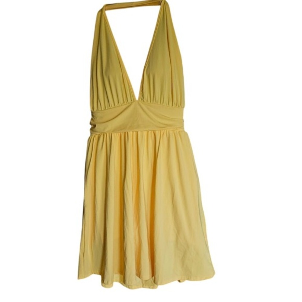 NEW Shein Yellow Pleated‎ Halter Mini Dress Large New with Tags Summer Vibes